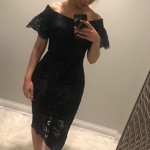 Midi lace navy and black off shoulder dress